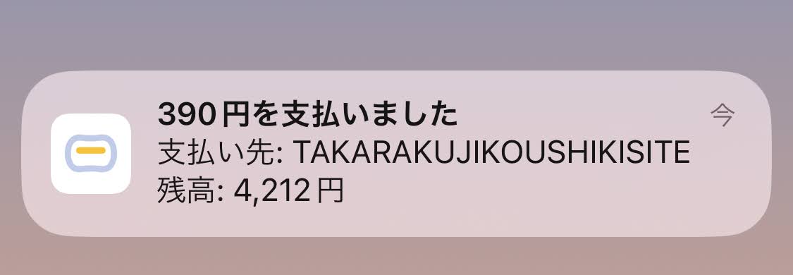 バンドルカードで宝くじを購入した証拠